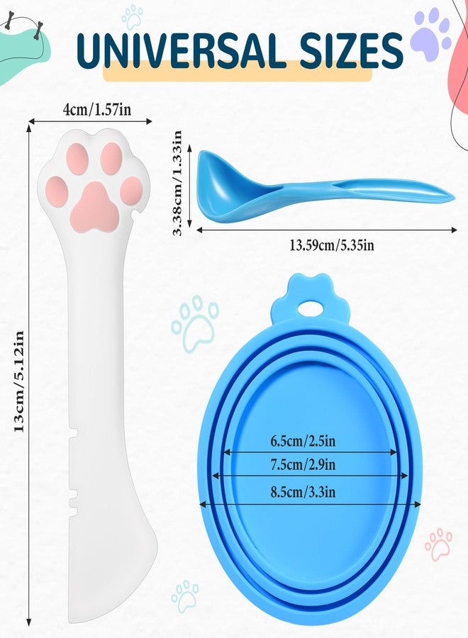 Uiifan Cat Food Lid Cat Food Can Covers Lids 8 Pcs Pet Can Supplies Set 5 Silicone Wet Kitten Foodstuff Tin Covers Lids 2 Silicone Dog Spoons 1 Paw Shape Multifunctional Opener for Pets(Blue) - Image 2
